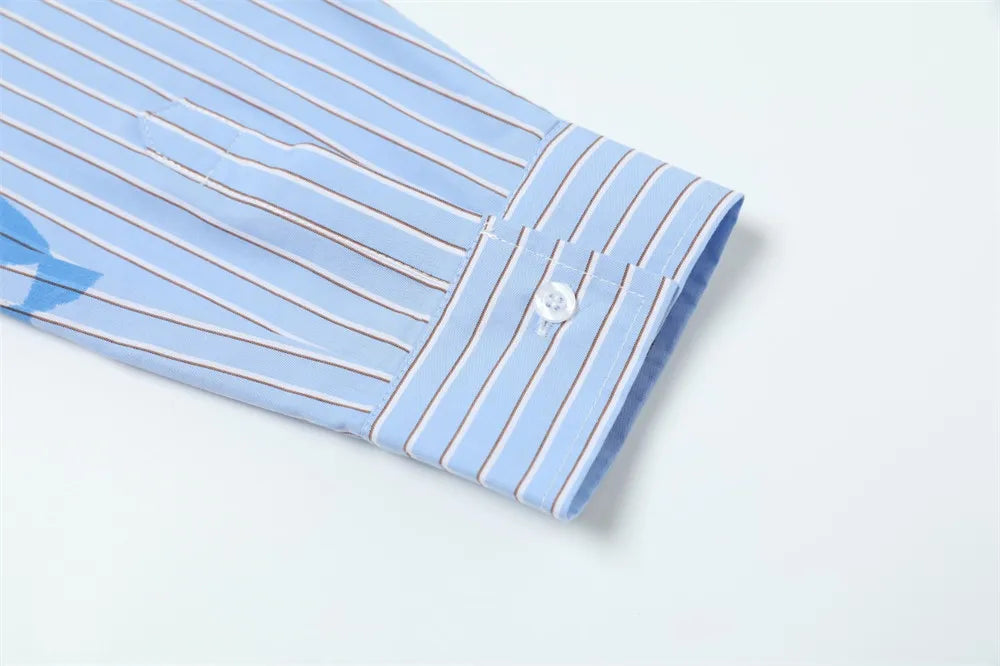 Men’s Striped Letter Print Shirt – Double-Sided Graphic Long Sleeve Button-Up, Loose Fit High Street Autumn Shirt