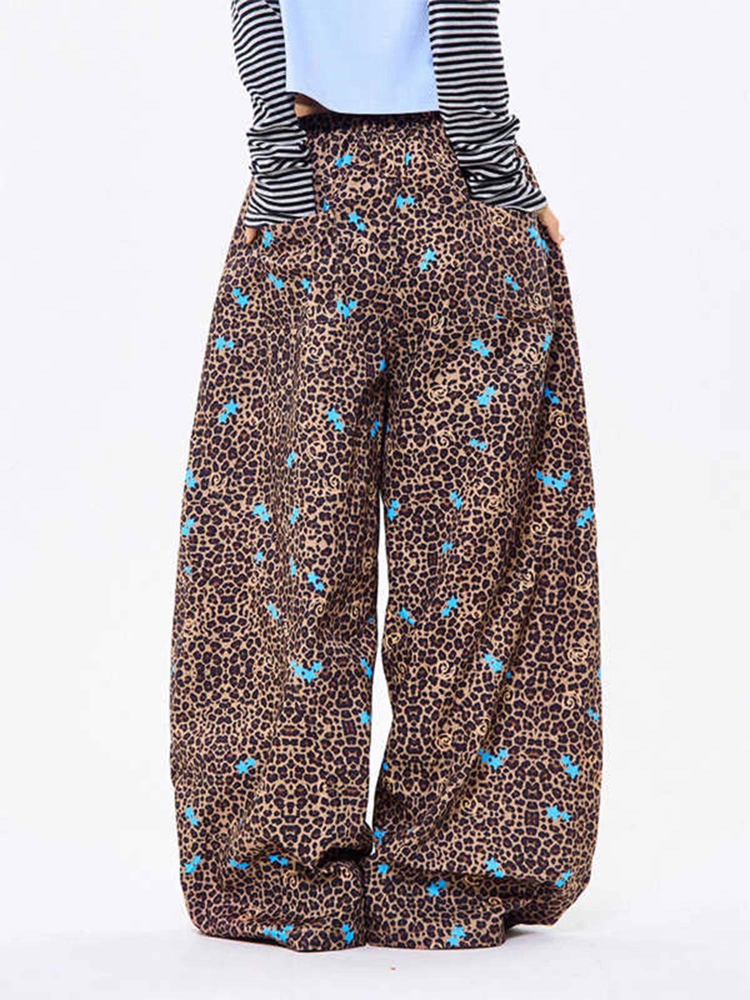 Women's Y2K Leopard Baggy Sweatpants – Harajuku Star Print Wide Leg Trousers