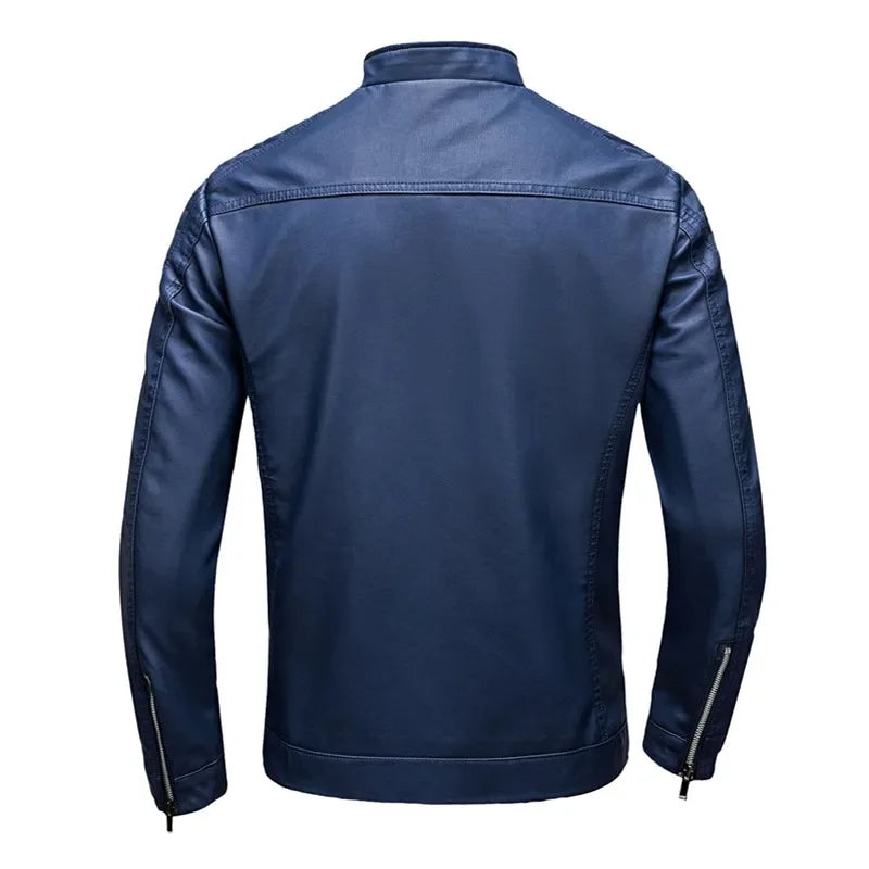 Men’s Stand Collar Leather Jacket – Slim Korean Style Casual Fashion Jacket