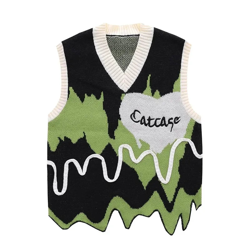 Wavy Color Block Knitted Sweater