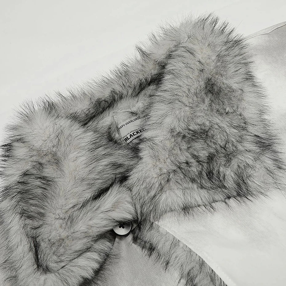 Men Winter Jackets Fur Collar Parkas Coat Vintage Oversized Fleece Warm Jackets