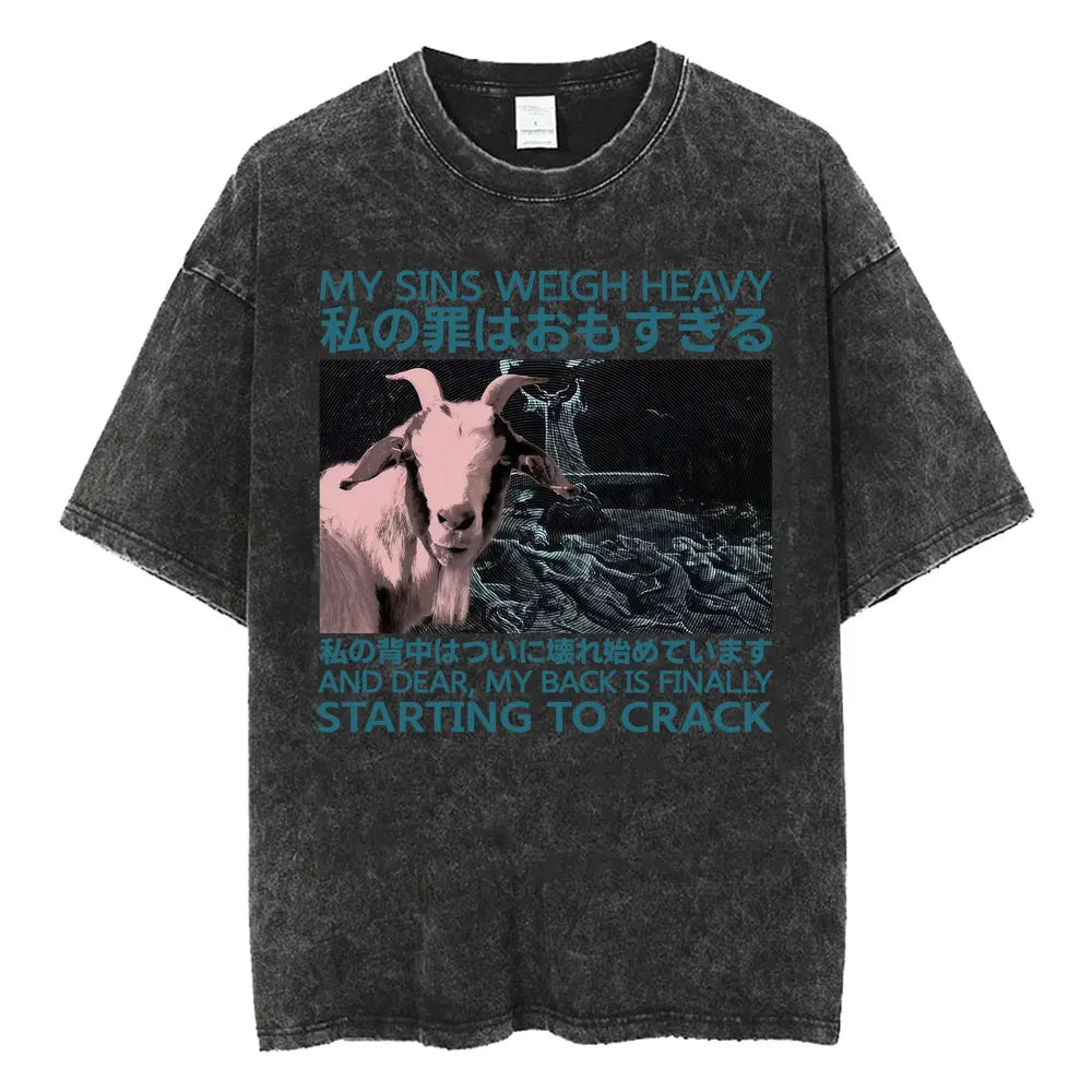 Unisex Japanese Fish Meme T-Shirt – Vintage Washed Oversized Tee | Harajuku Streetwear Graphic Top