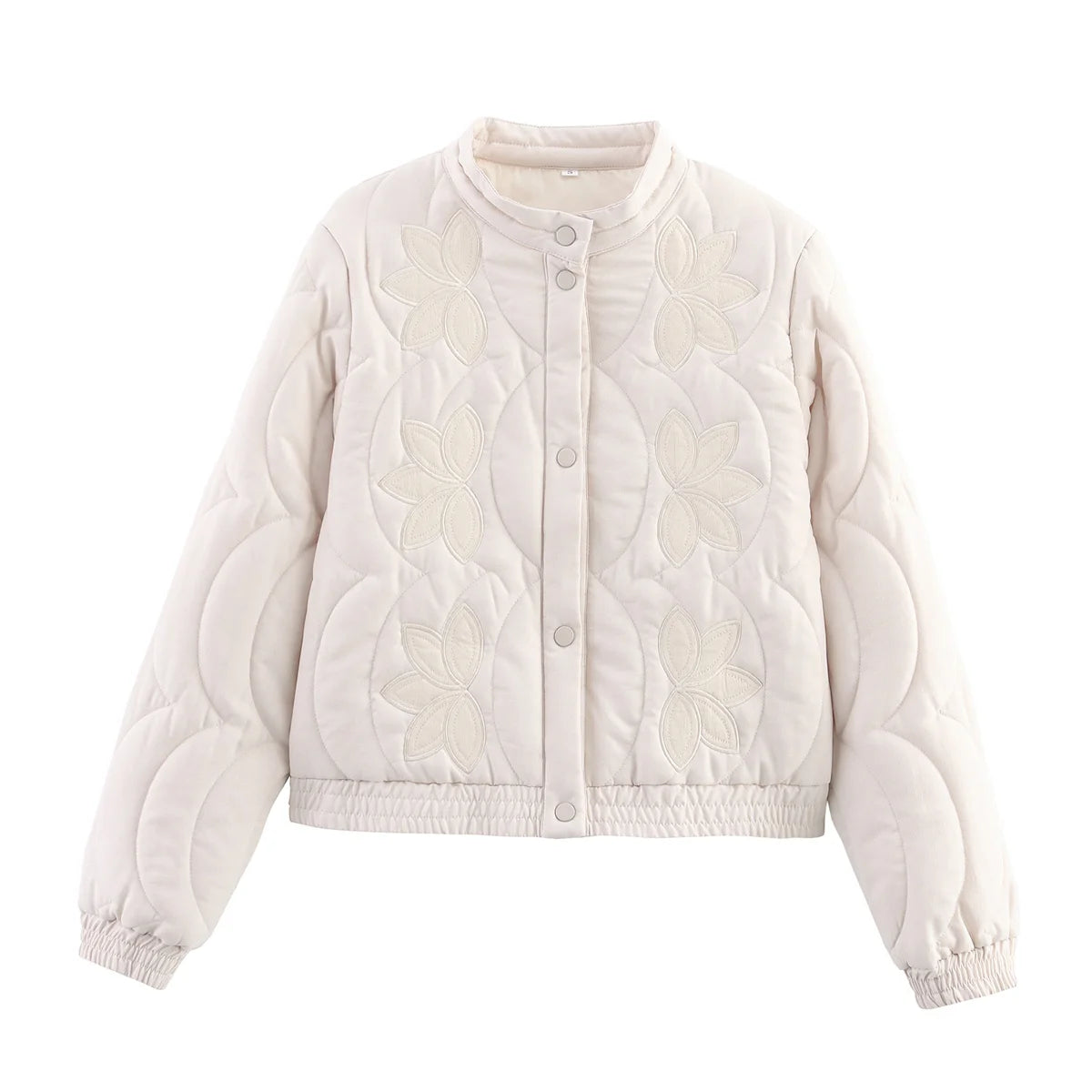Women’s Vintage Quilted Jacket – Floral Embroidery Stand Collar Long Sleeve Casual Coat, Autumn Outerwear