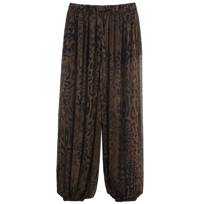 Women’s Animal Print Wide-Leg Pleated Pants – Baggy Trousers