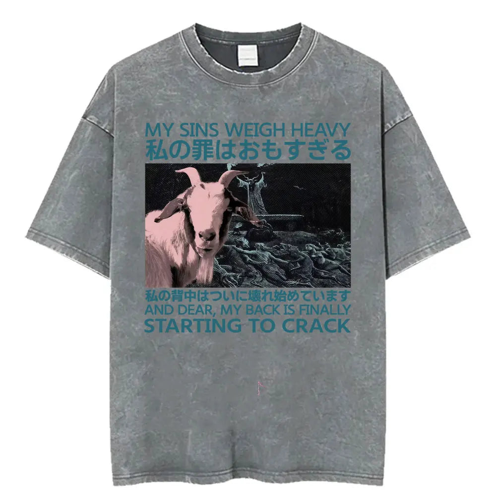 Unisex Japanese Fish Meme T-Shirt – Vintage Washed Oversized Tee | Harajuku Streetwear Graphic Top