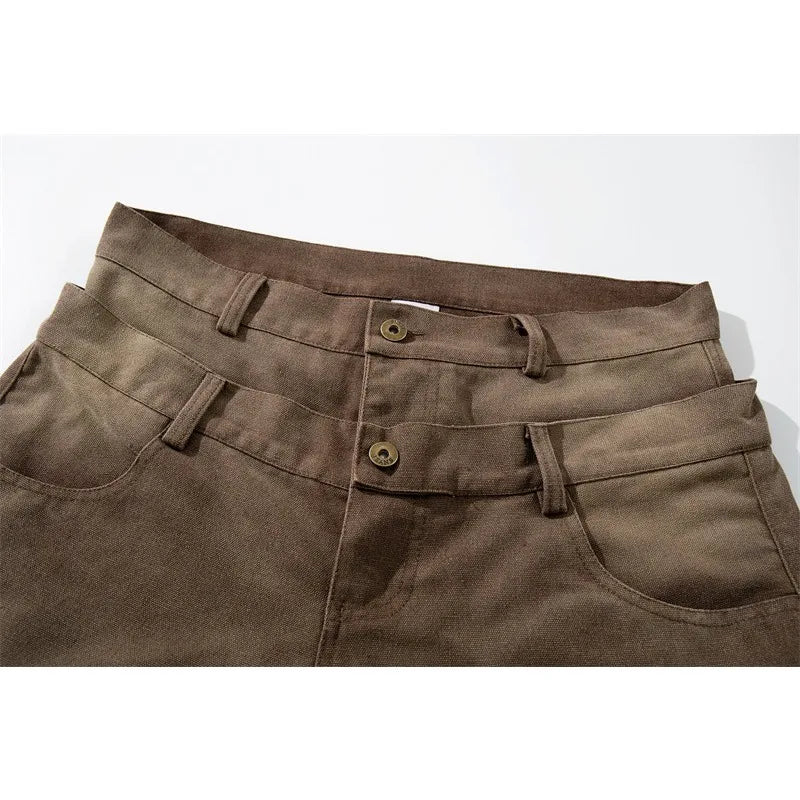 Men’s Double-Waist Cargo Jeans – Wide-Leg Baggy Washed Denim Pants | Y2K American Streetwear
