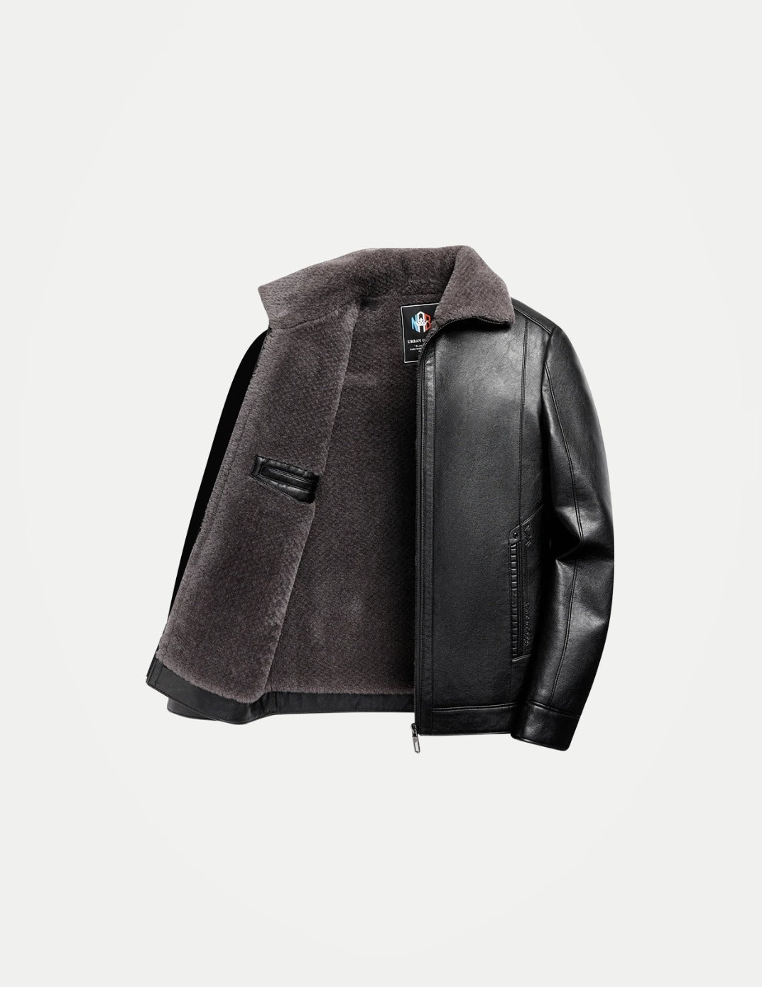Men’s Winter Leather Jacket – Thick Fleece Lined Fur Collar Warm Coat