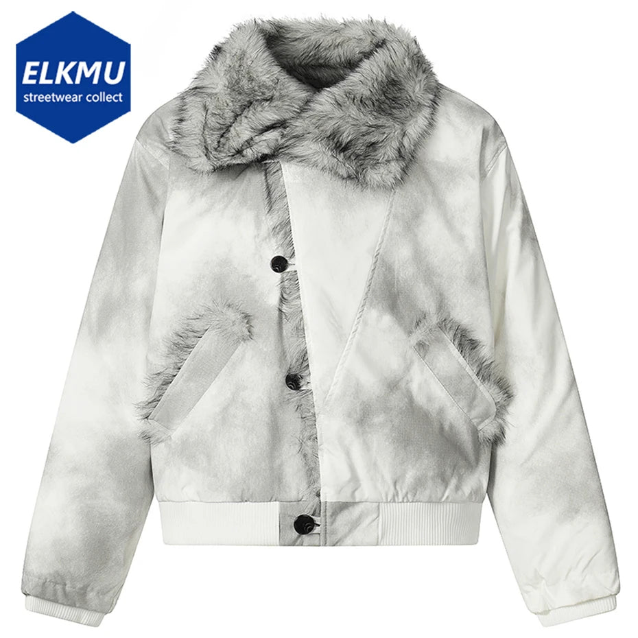 Men Winter Jackets Fur Collar Parkas Coat Vintage Oversized Fleece Warm Jackets