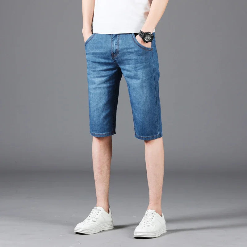 Men's Casual Knee-Length Denim Shorts – Loose Multi-Pocket Straight-Cut Summer Jorts