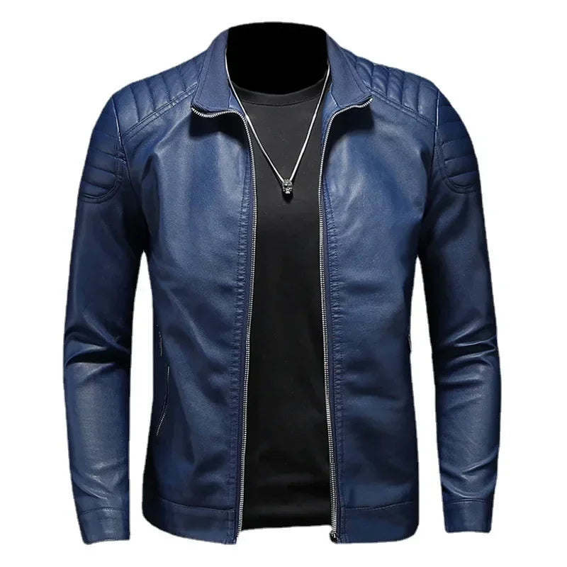 Men’s Stand Collar Leather Jacket – Slim Korean Style Casual Fashion Jacket