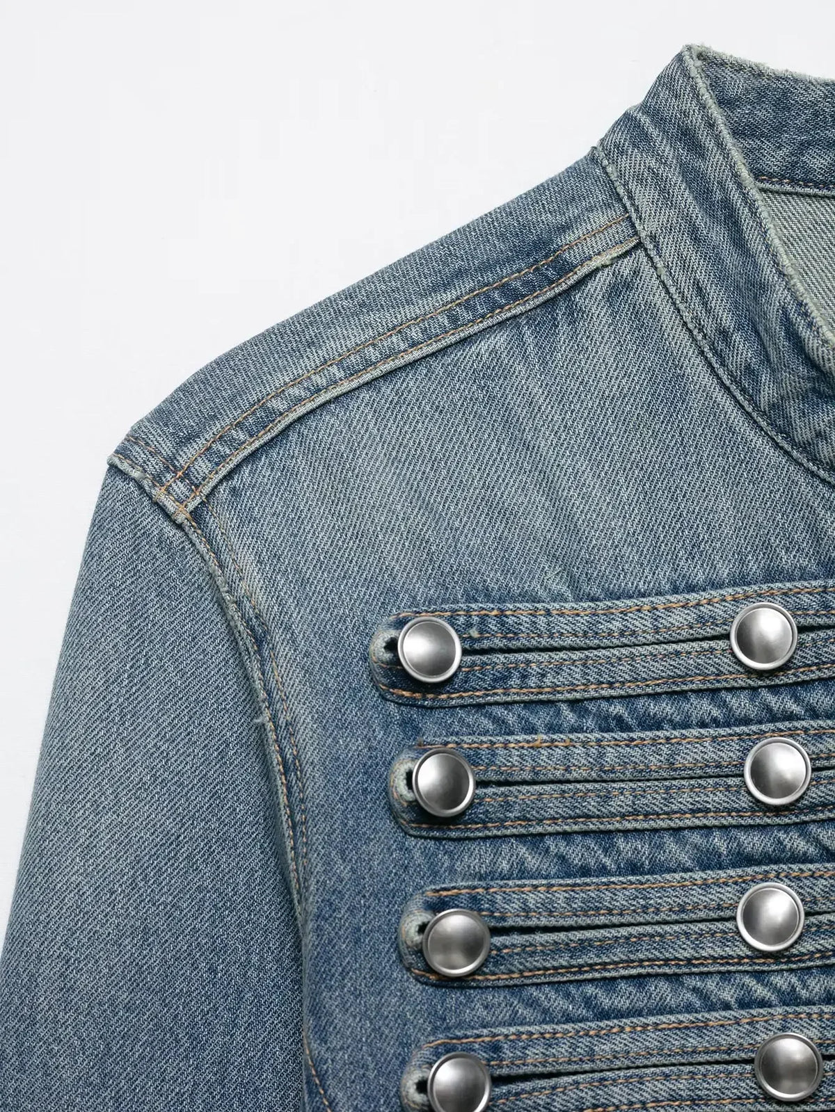 Women’s Vintage Denim Jacket – Double-Breasted Stand Collar Y2K Streetwear Coat