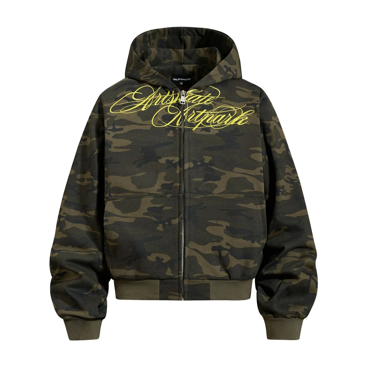 Women’s Camouflage Zip-Up Hoodie – Vintage Letter Embroidery Cropped Sweatshirt | Loose Casual Streetwear Jacket