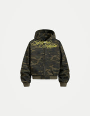 Women’s Camouflage Zip-Up Hoodie – Vintage Letter Embroidery Cropped Sweatshirt | Loose Casual Streetwear Jacket
