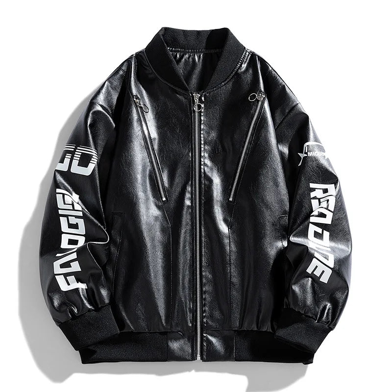 Men’s Retro PU Leather Jacket – Loose Fit Motorcycle Style Casual Jacket