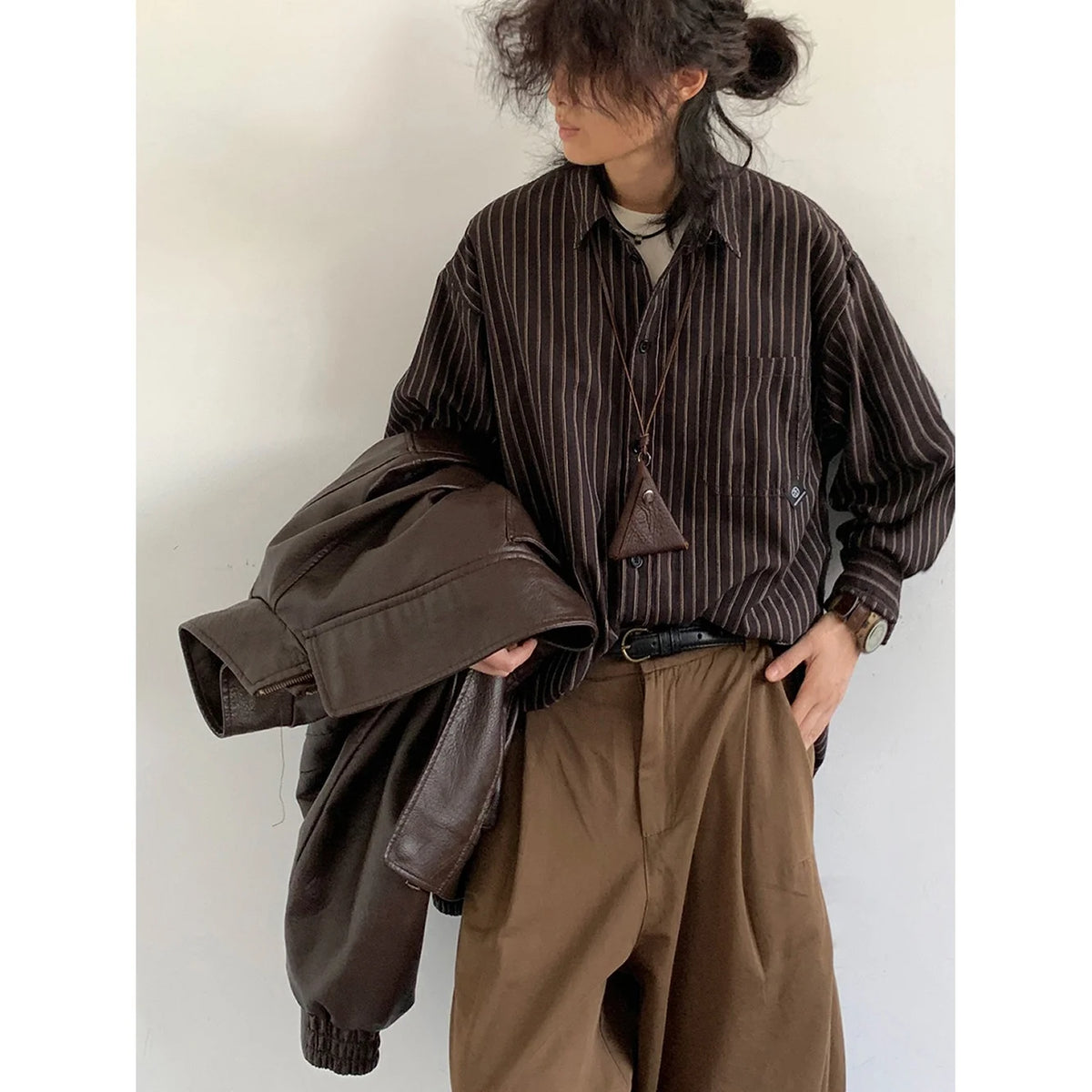 Unisex Vintage Striped Shirt – Loose-Fit Long-Sleeve Casual Top | Japanese-Inspired Spring & Autumn Streetwear
