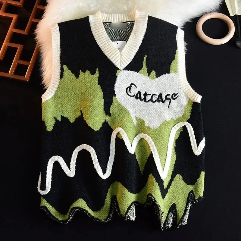 Wavy Color Block Knitted Sweater