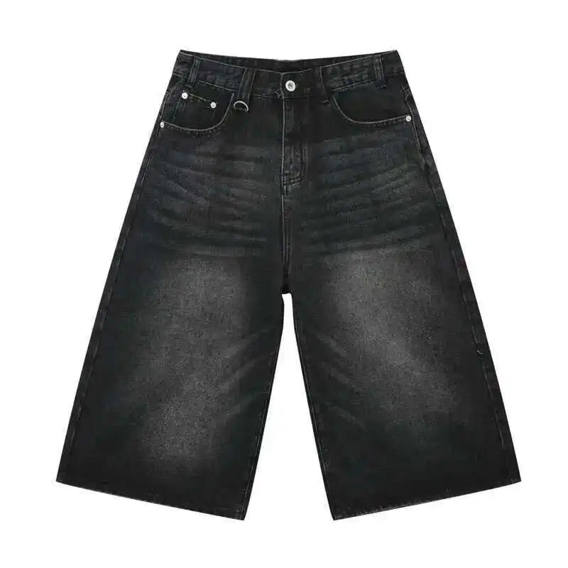 IEFB Men’s Vintage Wide-Leg Denim Shorts – Loose Fit Washed Knee-Length Jeans | Korean Summer Streetwear