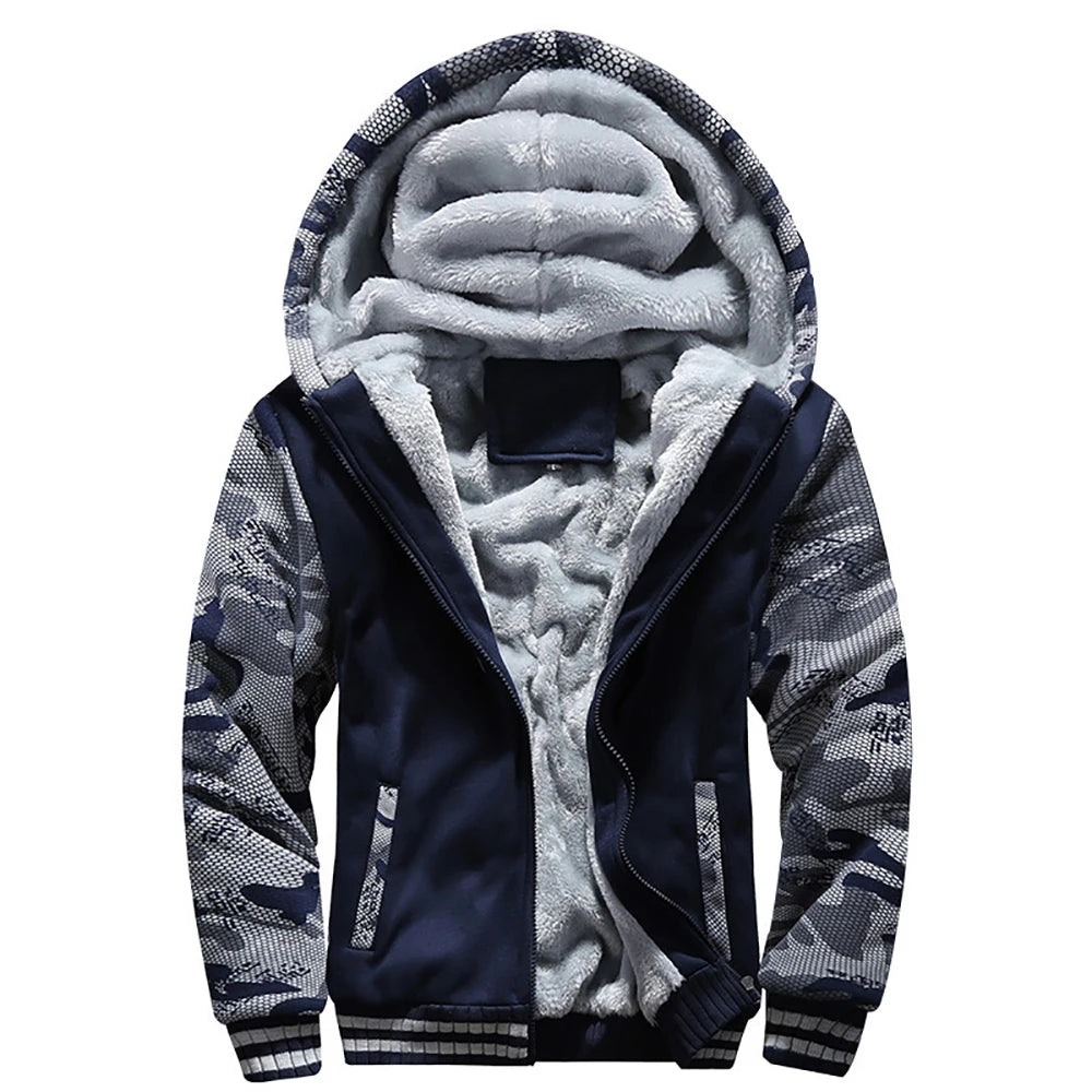 Men’s Camouflage Fleece Jacket – Thick Hooded Winter Coat, Warm Long Sleeve Casual Streetwear Outerwear