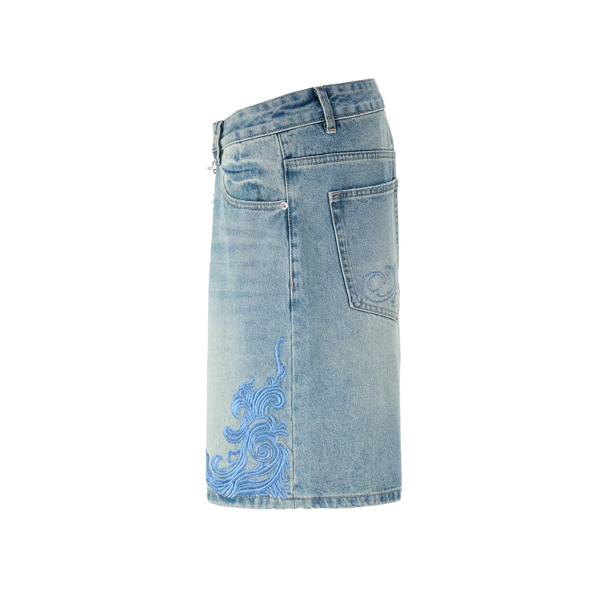 SHAN BAO Unisex Baroque Embroidered Jorts – Loose Straight-Leg Denim Shorts | Retro Streetwear