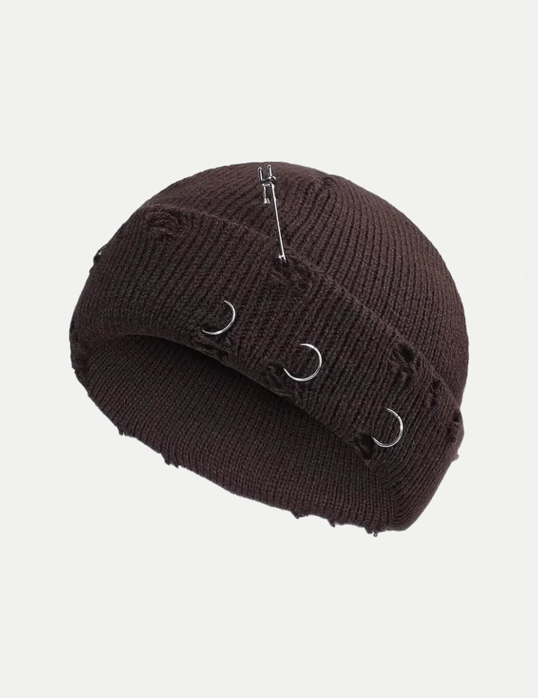 Women’s Y2K Gothic Beanie – Winter Knit Skull Cap with Metal Ring Detail, Harajuku Hip Hop Streetwear Hat