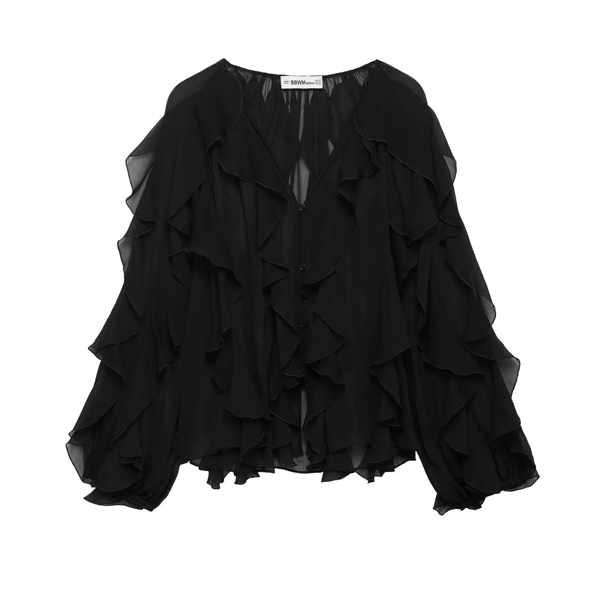 Women’s Elegant Ruffle Blouse | Solid Color V-Neck Long Sleeve Shirt | Vintage Chic Casual Top