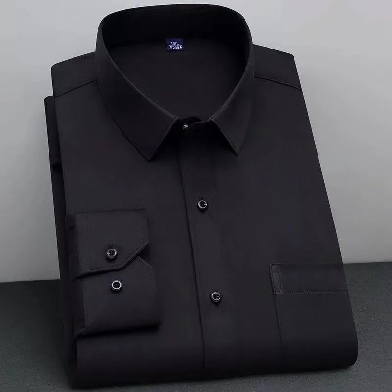 Men's Non-Iron Anti-Wrinkle Long Sleeve Shirt – Classic Solid Colour Business Casual Easy-Care Shirt
