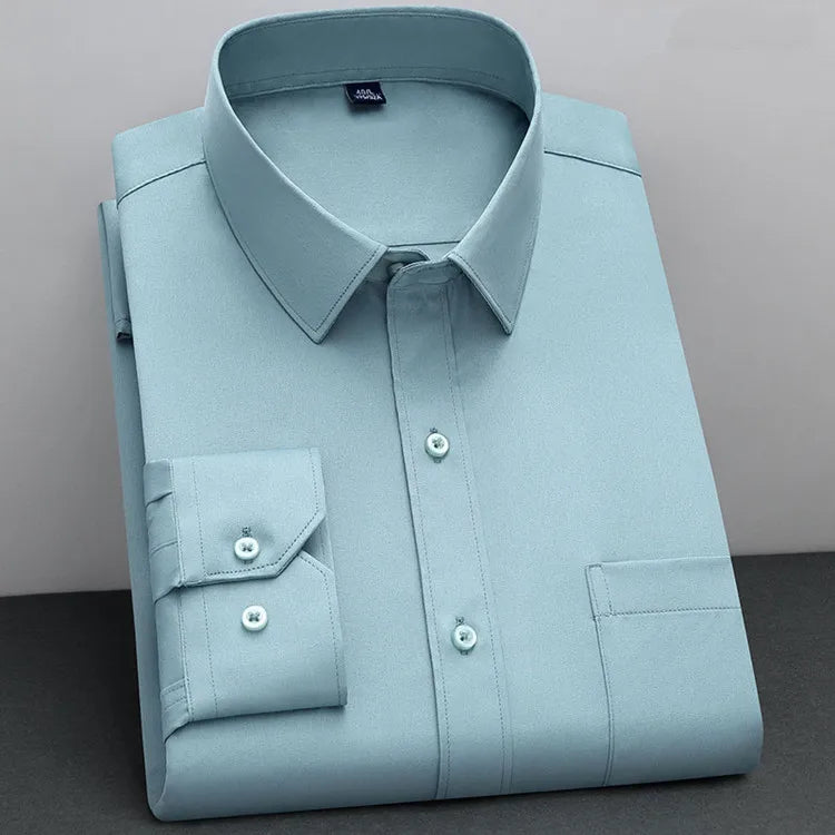 Men's Non-Iron Anti-Wrinkle Long Sleeve Shirt – Classic Solid Colour Business Casual Easy-Care Shirt