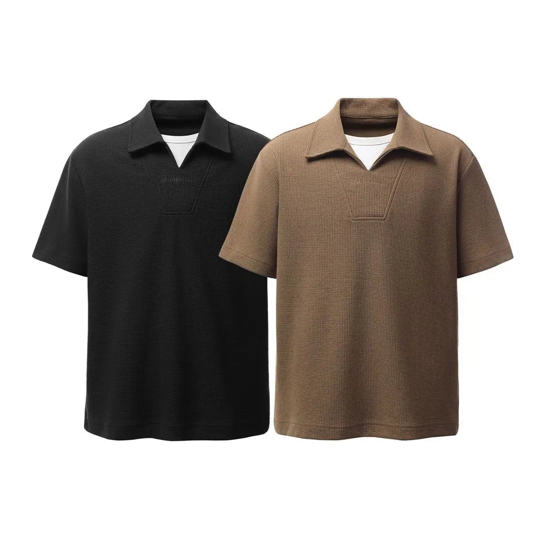 Women’s Retro Waffle Polo Shirt – Short Sleeve Turn-Down Collar Casual Summer Top