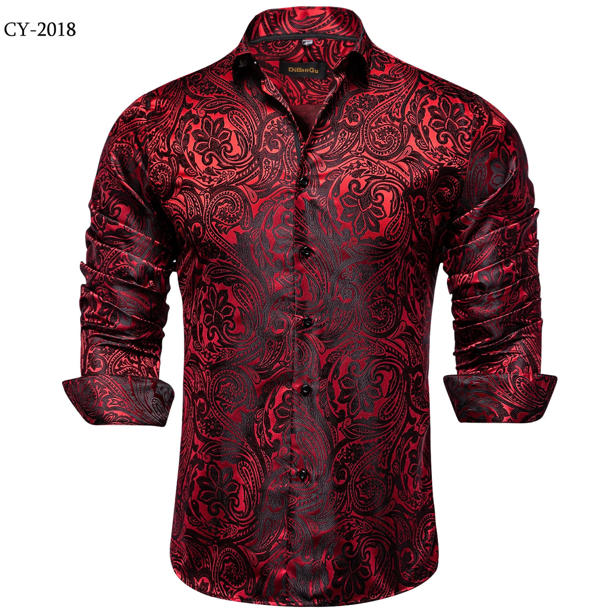 Men’s Paisley Dress Shirt – Long Sleeve Turn-Down Collar Formal Shirt