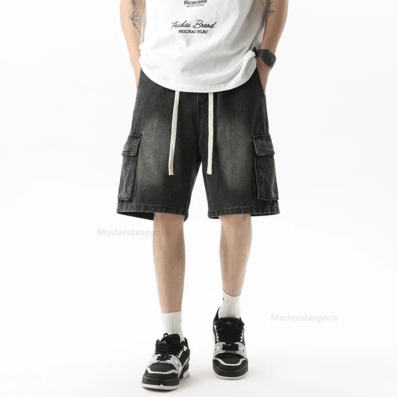 Men's Summer Denim Shorts – Loose Straight Leg Multi-Pocket Casual
