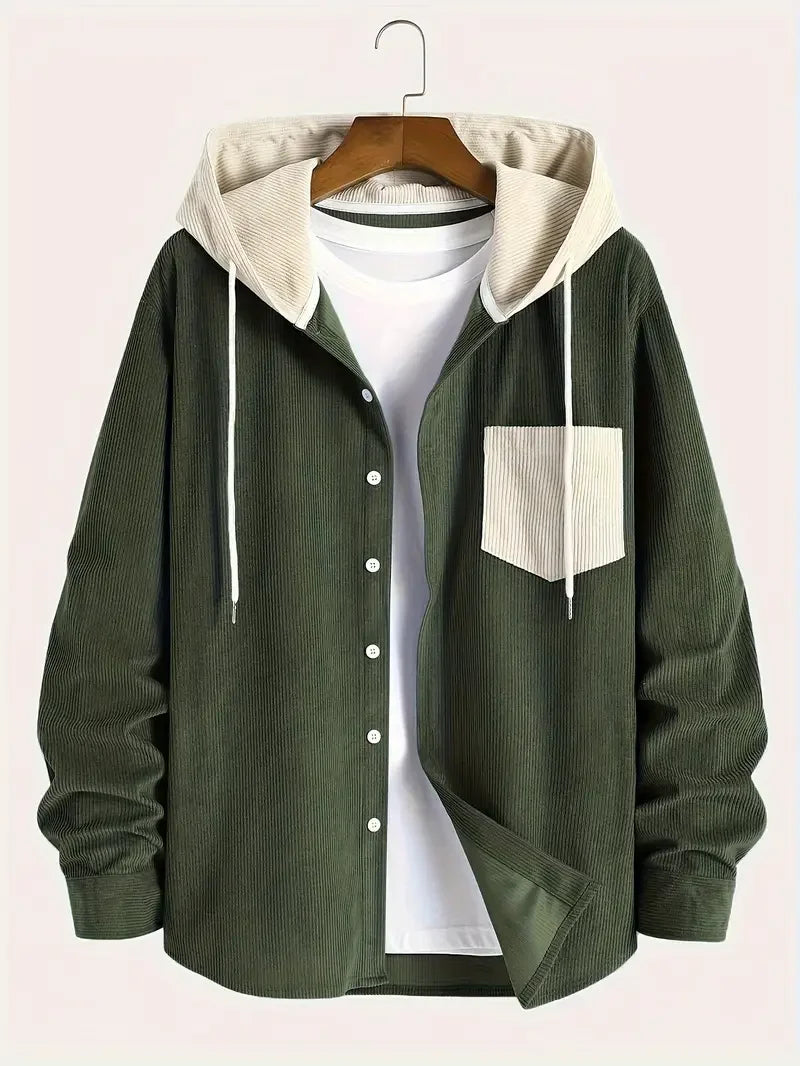 Men’s Corduroy Hooded Jacket – Casual Zip-Up Spring & Autumn Outerwear, Comfortable Everyday Commuting Coat