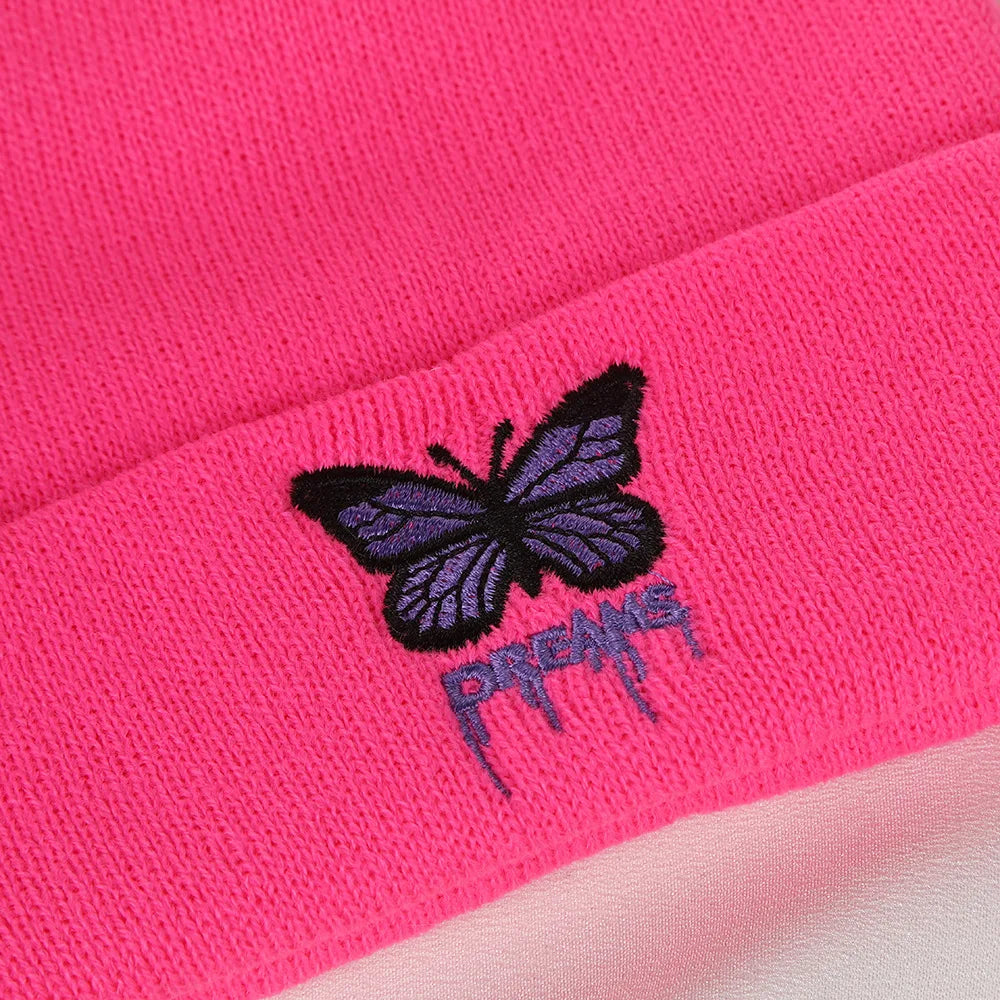 Women’s Cartoon Butterfly Knitted Beanie – Cute Crochet Winter Hat, Warm Autumn Outdoor Cap