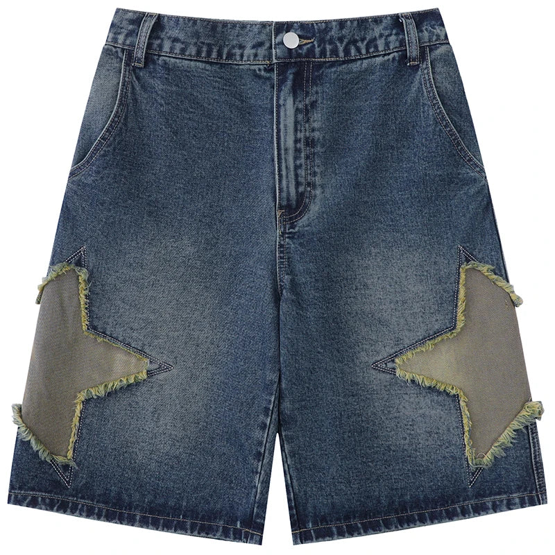 Women’s High-Waist Star Patch Denim Shorts – Loose Wide-Leg Boyfriend Jorts | Summer Casual