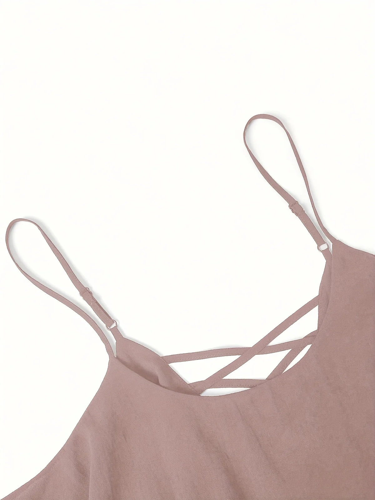 Plus Size Women’s Chiffon Double-Layer Top | Solid Color, Tummy-Concealing Fit, Fine Strap Cross-Back Design | Stylish Daily Wear