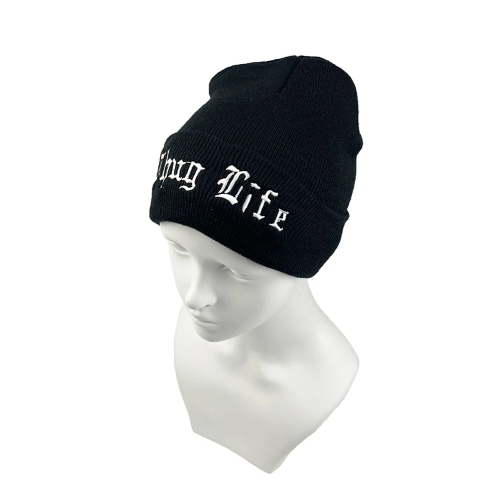 Unisex Winter Knitted Beanie – Embroidered Woolen Hat, Warm Stretchy Ski Cap for Autumn & Winter