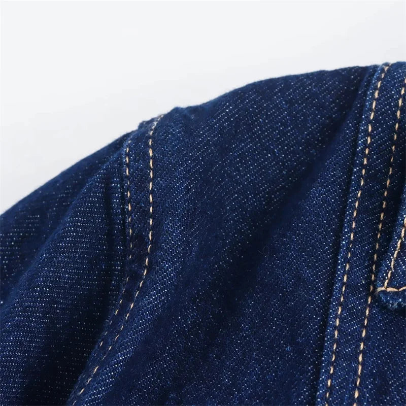 Women’s Blue Denim Cropped Shirt – Y2K Short Sleeve Top