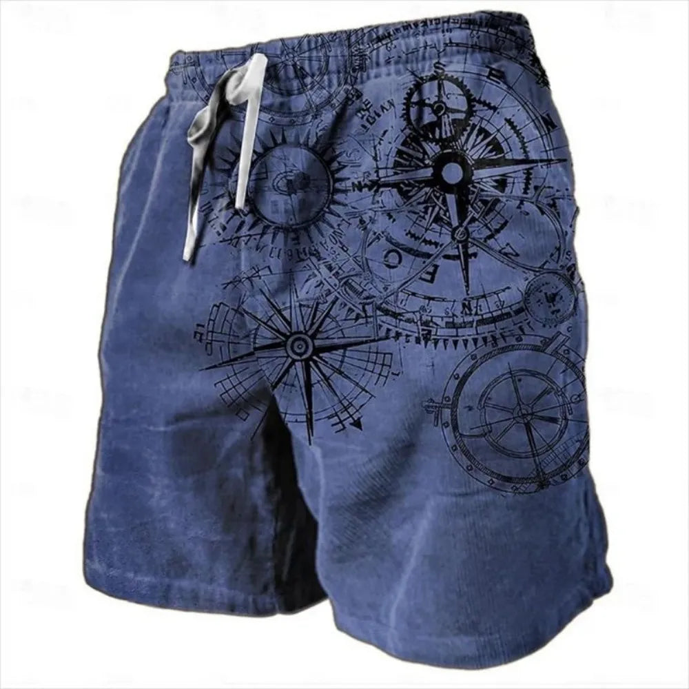 Men’s Compass Print Shorts – Trendy Outdoor Casual Shorts