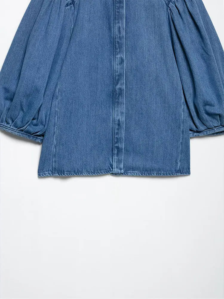 Women’s Casual Denim Blouse – Loose Fit Collar Shirt