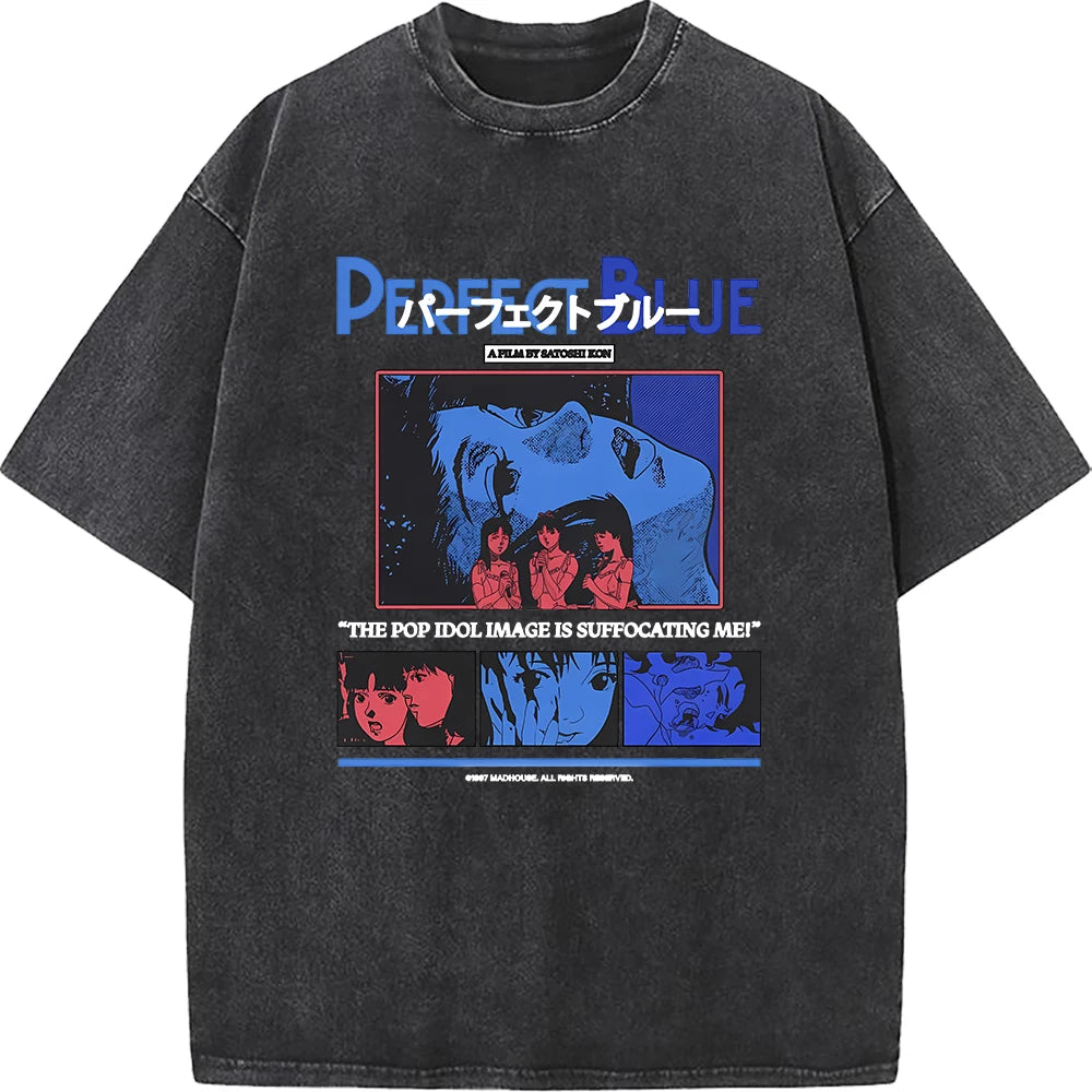 Unisex Vintage Manga Graphic T-Shirt – Oversized Washed Cotton Harajuku Streetwear Tee