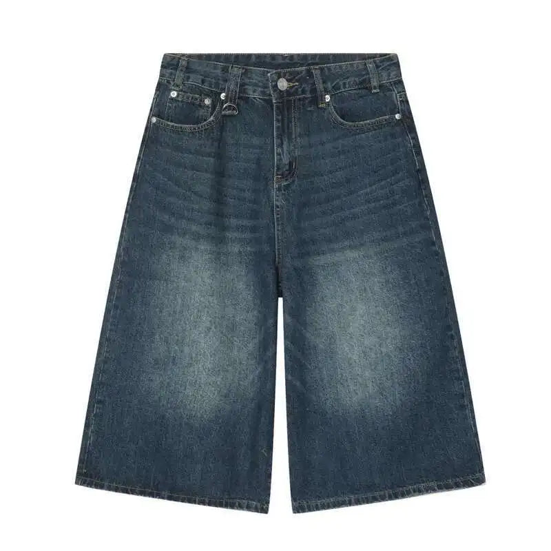 IEFB Men’s Vintage Wide-Leg Denim Shorts – Loose Fit Washed Knee-Length Jeans | Korean Summer Streetwear