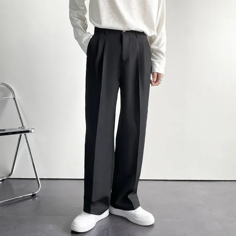 Men's Korean Drape Straight Casual Trousers – Loose Fit Smart-Casual Street Suit Pants