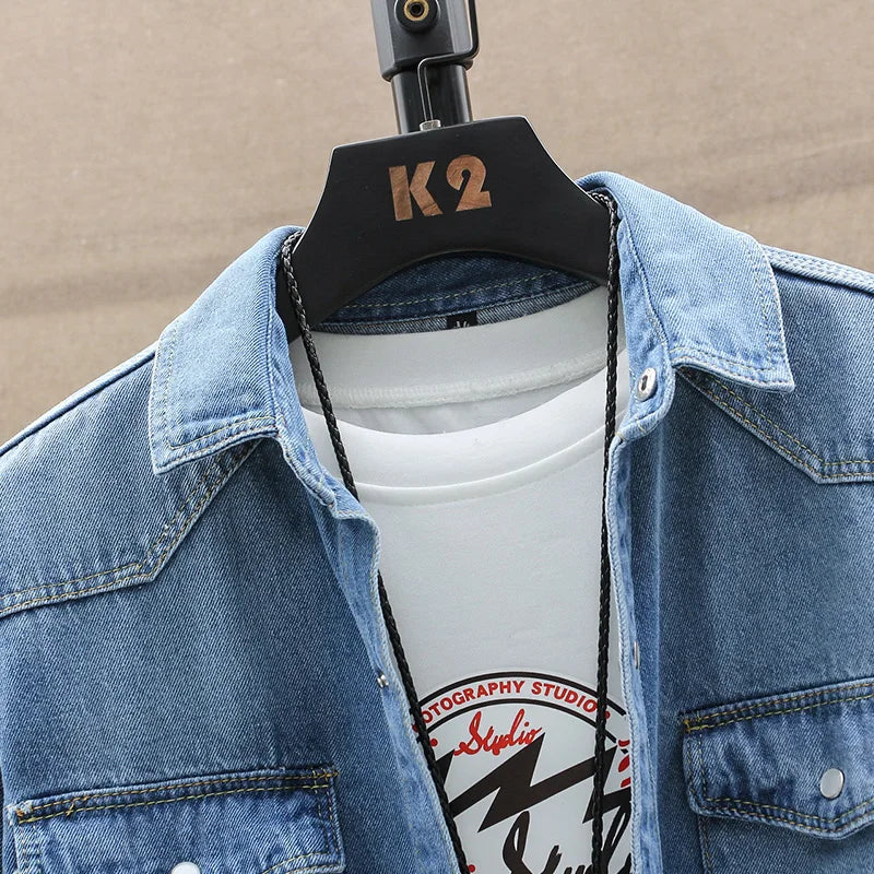 Men’s Cotton Denim Jacket – Casual Long Sleeve Shirt