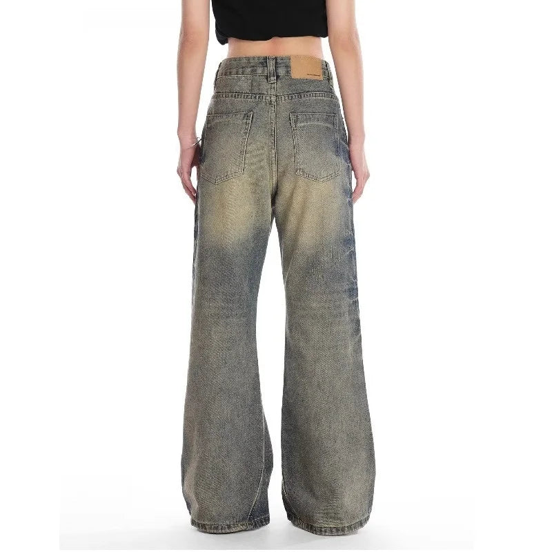Retro American Painted Distressed Loose Straight Leg Jeans