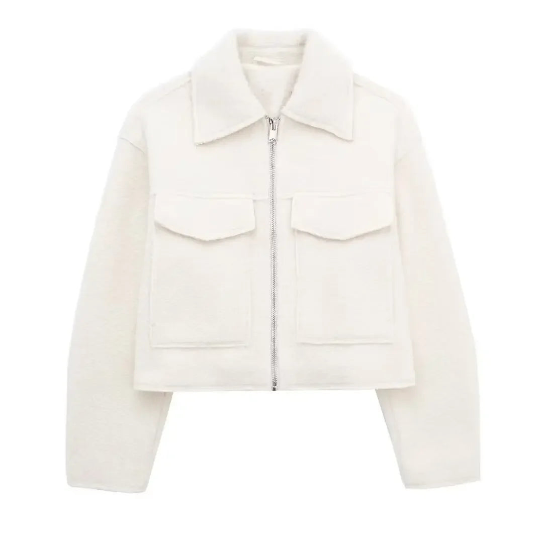 Women’s Winter Tweed Jacket – Warm Fleece-Lined Suede-Style Zip-Up Coat, Stylish Autumn & Winter Outerwear