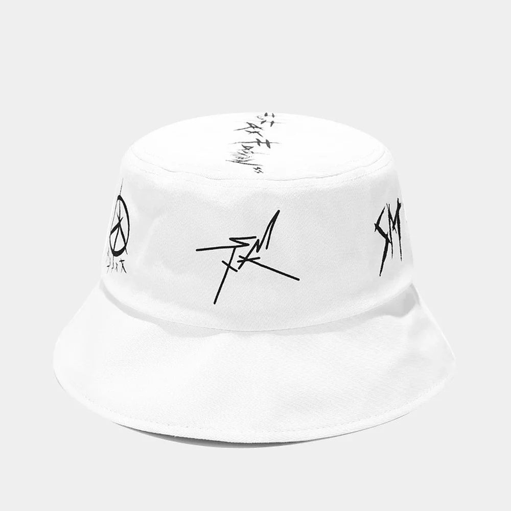 Unisex Foldable Fisherman Bucket Hat – Cotton Patchwork Graffiti Cap, Casual Outdoor Travel & Hip Hop Style