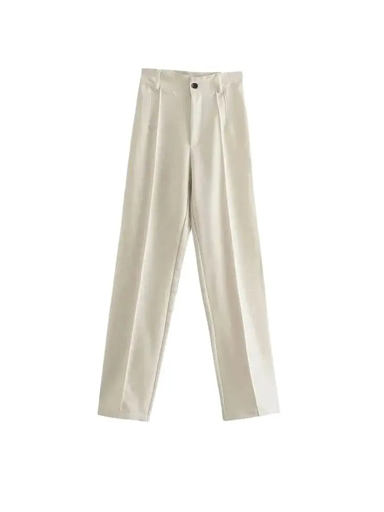 Women’s High-Waist Straight-Leg Trousers – Vintage Office Pants with Zipper Fly | Chic Casual Workwear