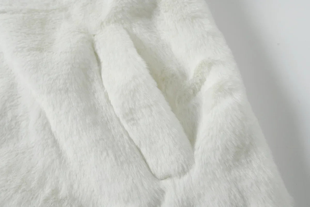 Men Rabbit Fur Jacket Coats Hip Hop Cross Letters Winter Fleece Jacket Streetwear Casual Harajuku Coat Zip Up Fashion Outerwear