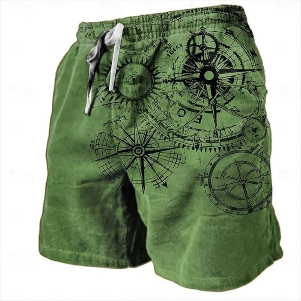Men’s Compass Print Shorts – Trendy Outdoor Casual Shorts