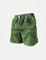 Men’s Compass Print Shorts – Trendy Outdoor Casual Shorts