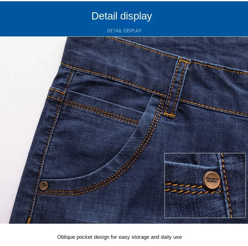 Men's Casual Knee-Length Denim Shorts – Loose Multi-Pocket Straight-Cut Summer Jorts